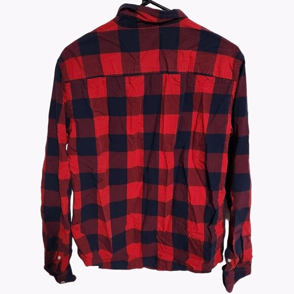 Aeropostale Button Up Shirt Mens Size Medium Red Blue Buffalo Plaid Long Sleeve - Picture 2 of 4